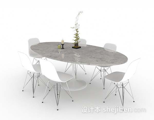 免费简约椭圆形餐桌椅3d模型下载