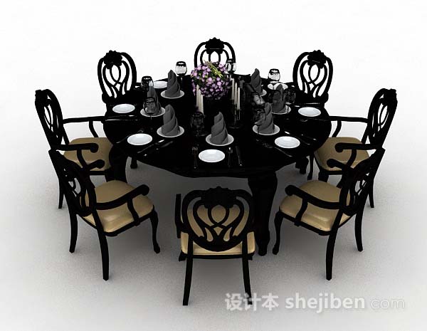 设计本黑色圆形餐桌椅3d模型下载