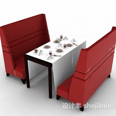 简约卡座餐桌椅3d模型下载