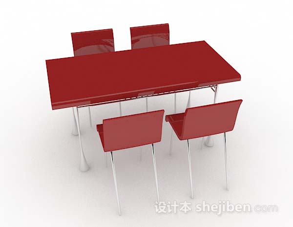 免费红色简约餐桌椅3d模型下载