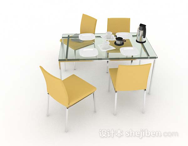 现代风格简约玻璃餐桌椅3d模型下载