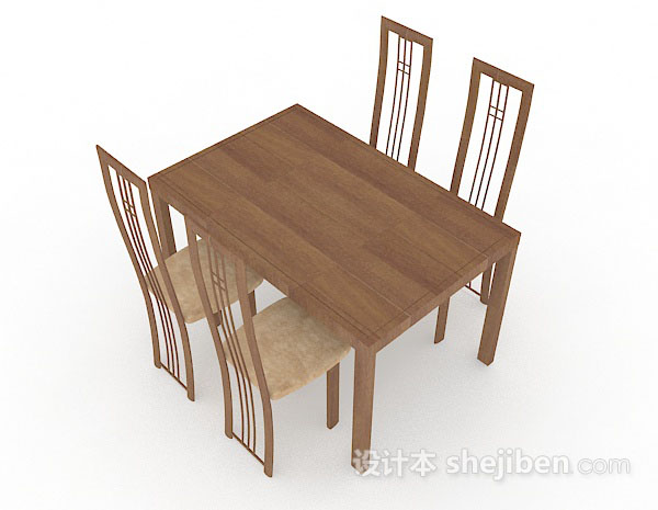 免费棕色木质简单餐桌椅3d模型下载
