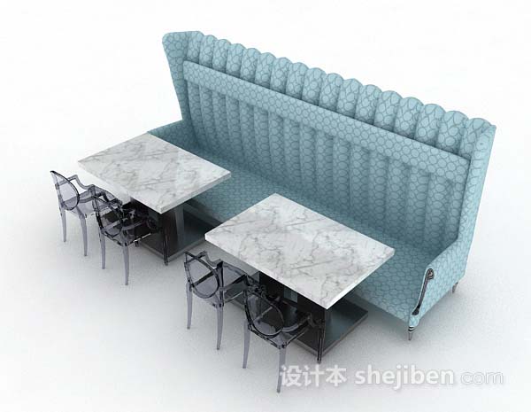 免费蓝白餐厅餐桌椅3d模型下载
