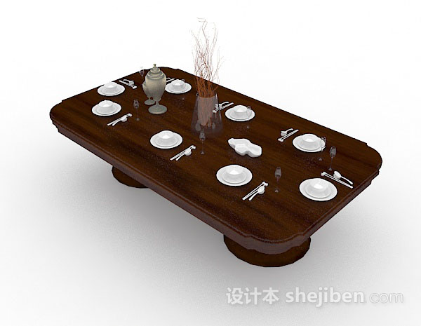 现代风格木质餐桌3d模型下载