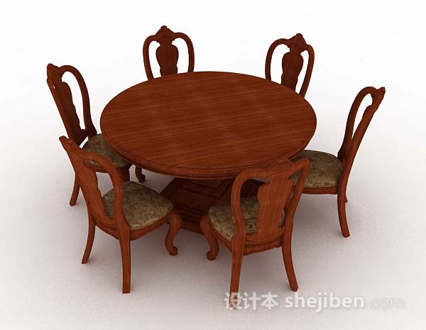 设计本圆形棕色餐桌椅3d模型下载