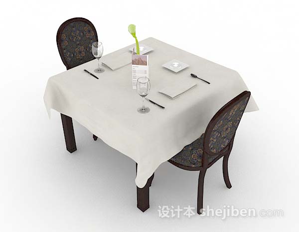木质复古餐桌椅3d模型下载