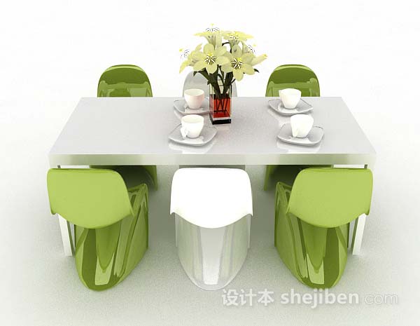 现代风格现代简约绿色餐桌椅3d模型下载