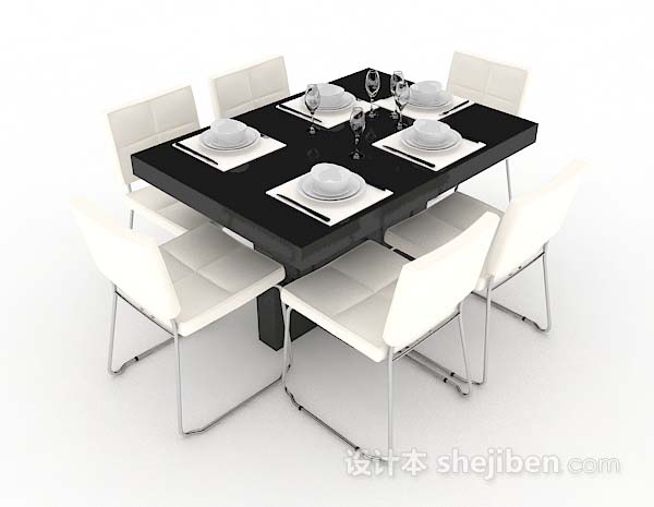 现代简约黑白餐桌椅3d模型下载