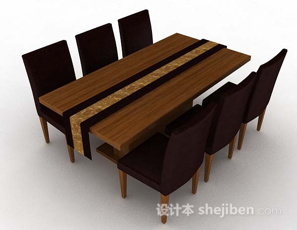 棕色简约餐桌椅3d模型下载