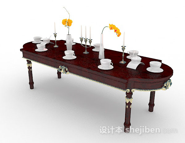 免费欧式木质餐桌3d模型下载