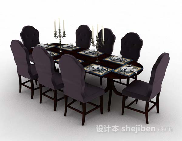 免费欧式紫色餐桌椅3d模型下载