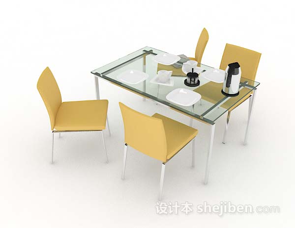 免费简约玻璃餐桌椅3d模型下载