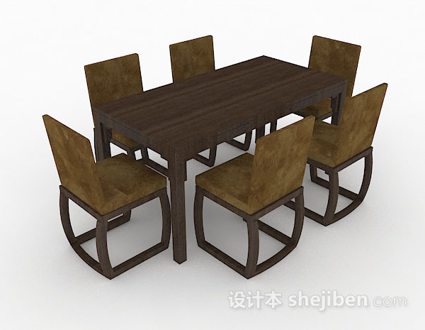 现代风格棕色木质餐桌椅3d模型下载