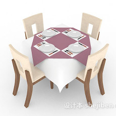 黄色简约餐桌椅3d模型下载