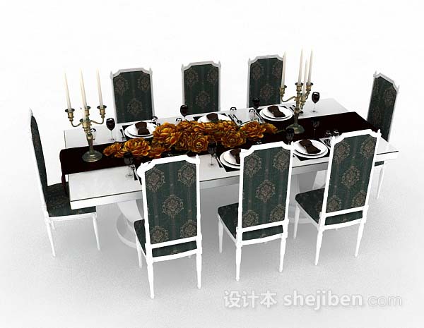 设计本欧式复古餐桌椅3d模型下载