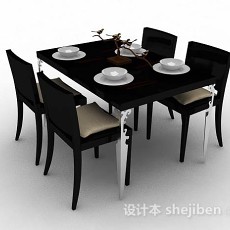 黑色简约餐桌椅3d模型下载