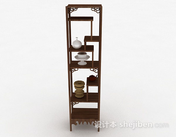 中式风格中式木质展示柜架3d模型下载