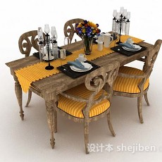 田园木质餐桌椅3d模型下载
