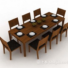 木质简单长方形餐桌椅3d模型下载
