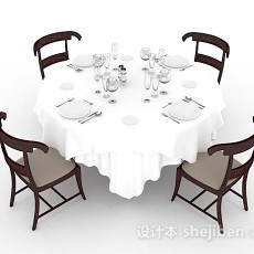 木质圆形餐桌椅3d模型下载