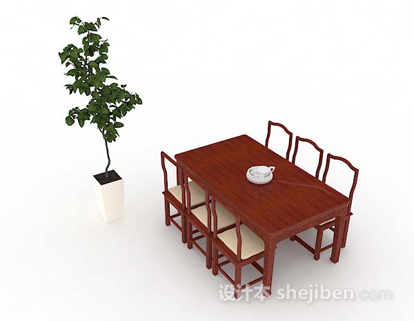 木质简约餐桌椅3d模型下载