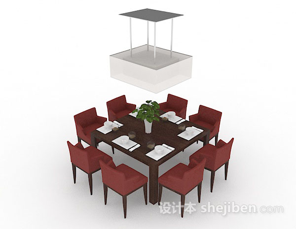 简约木质餐桌椅3d模型下载