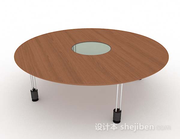 浅棕色木质圆会议桌3d模型下载