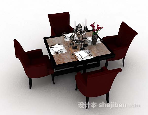 免费红色餐桌椅3d模型下载