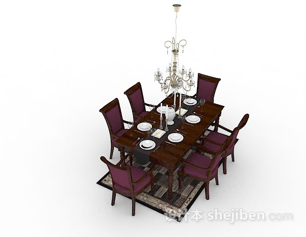 木质餐桌椅3d模型下载