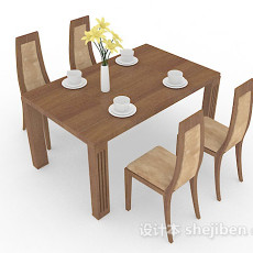 木质简约餐桌椅3d模型下载