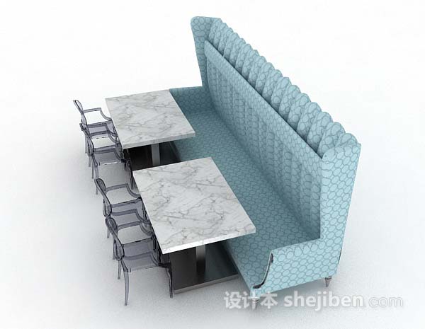 设计本蓝白餐厅餐桌椅3d模型下载