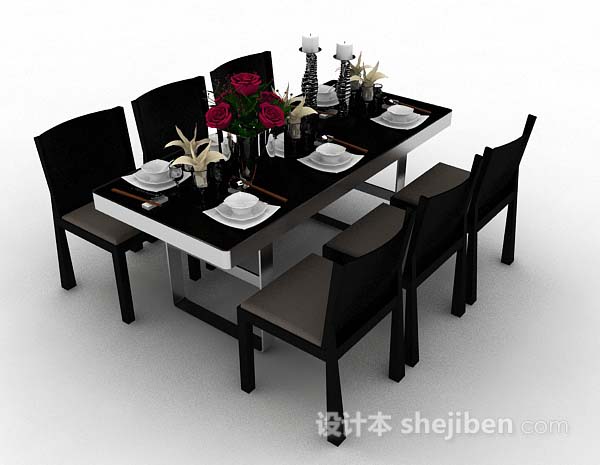 设计本黑色餐桌椅3d模型下载