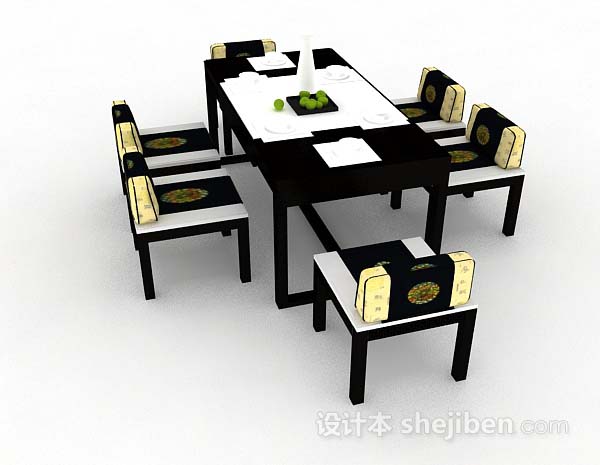 免费新中式木质餐桌椅3d模型下载