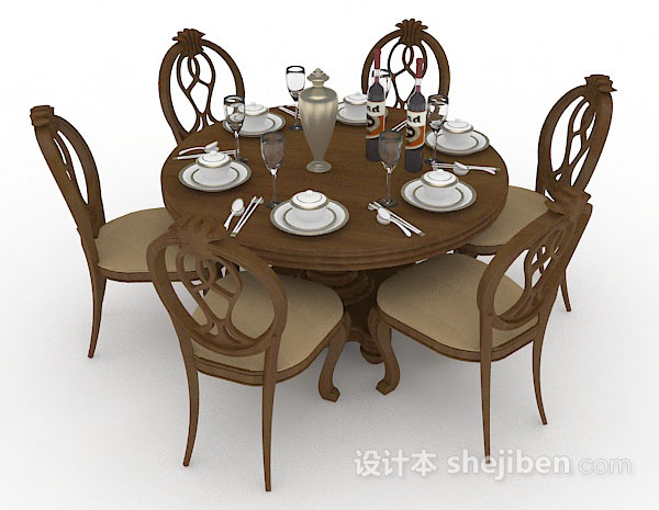 棕色圆形餐桌椅