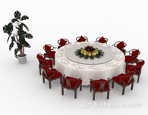 设计本餐厅圆形餐桌椅3d模型下载