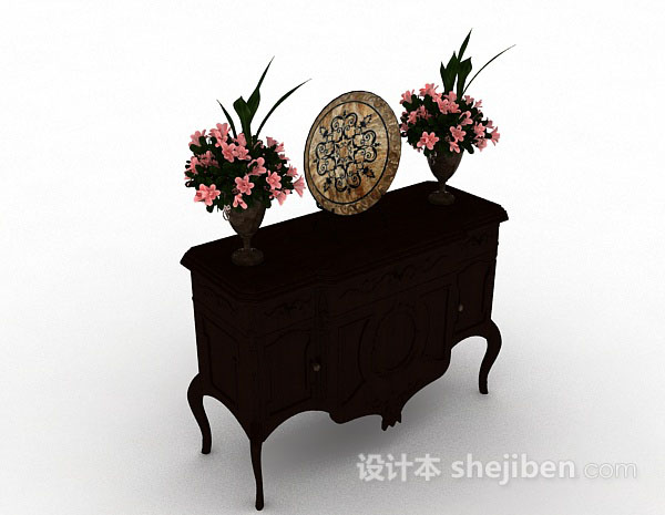 中式棕色装饰厅柜3d模型下载