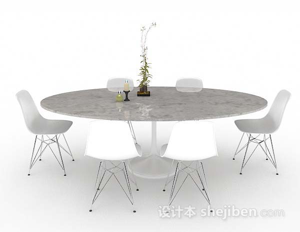 现代风格简约椭圆形餐桌椅3d模型下载