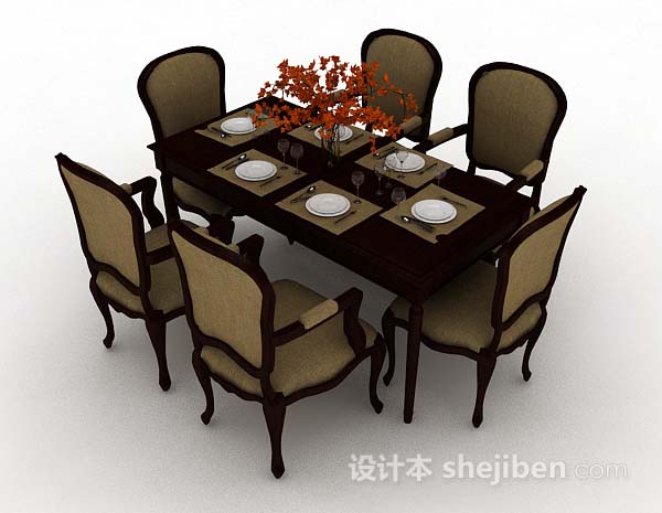 免费欧式复古简单餐桌椅3d模型下载