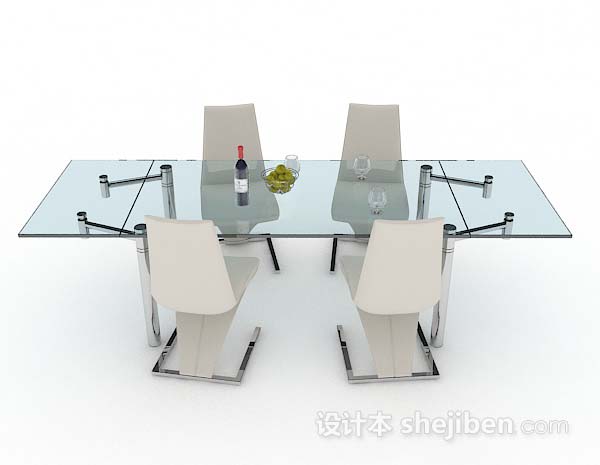 现代风格简约玻璃餐桌椅3d模型下载