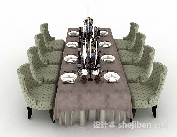 设计本欧式复古餐桌椅3d模型下载