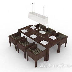 深棕色木质餐桌椅3d模型下载