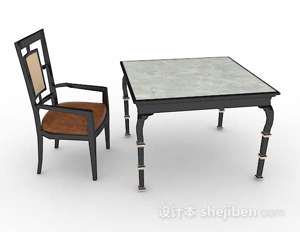 设计本灰色方形餐桌椅3d模型下载
