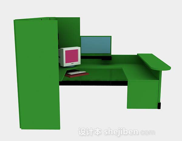现代风格绿色办公桌3d模型下载