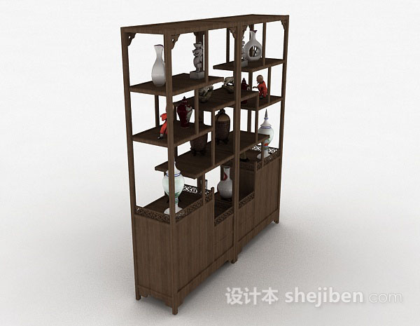 设计本中式木质展示柜架3d模型下载