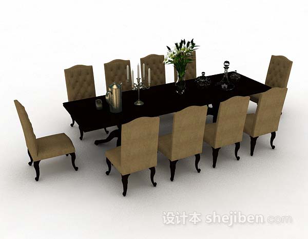 免费欧式长餐桌椅3d模型下载