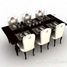 欧式简单餐桌椅3d模型下载