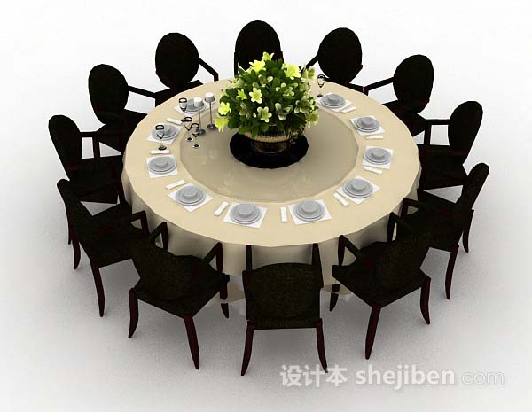 设计本简约圆形餐桌椅3d模型下载