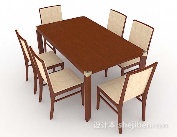 设计本棕色简约木质餐桌椅3d模型下载