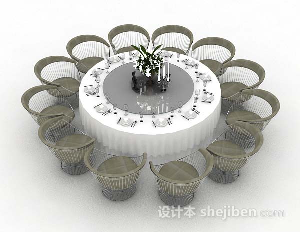 现代风格圆形餐桌椅3d模型下载
