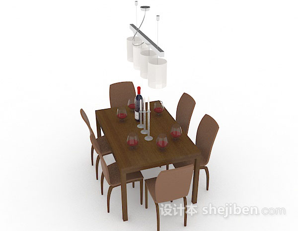 设计本棕色木质简约餐桌椅3d模型下载